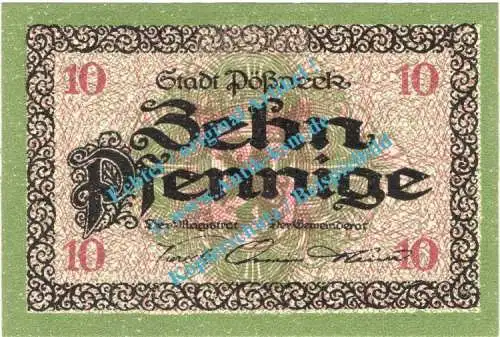 Pössneck , Notgeld 10 Pfennig Schein in kfr. Tieste 5695.05.10 , Thüringen o.D. Verkehrsausgabe
