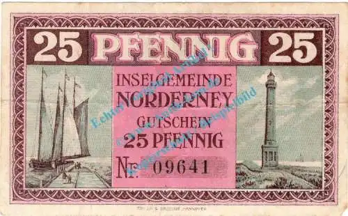 Norderney , Notgeld 25 Pfennig -3,5 mm- in gbr. Tieste 5165.05.02 , Niedersachsen 1918 Verkehrsausgabe