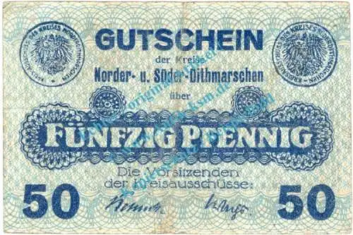 Noderdithmarschen , Notgeld 50 Pfennig Schein in gbr. Tieste 5160.05.02 , Schleswig Holstein o.D. Verkehrsausgabe