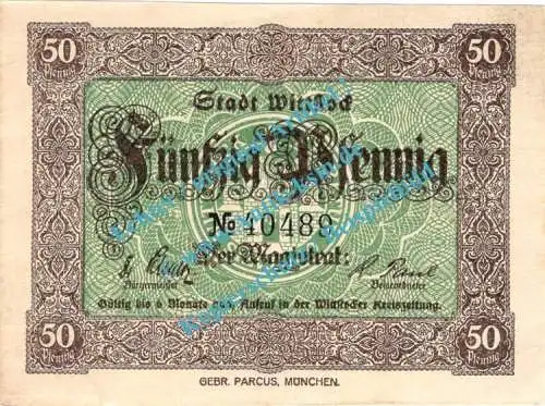 Wittstock , Notgeld 50 Pfennig Schein in kfr. Tieste 8040.05.05. , Brandenburg o.D. Verkehrsausgabe