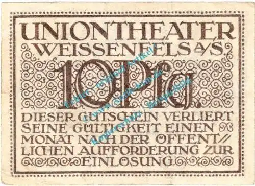 Weissenfels , Notgeld 10 Pfennig Schein in kfr. Tieste 7790.30.01 , Sachsen Anhalt o.D. Verkehrsausgabe