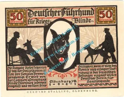 Oldenburg , Notgeld 50 Pfennig -matt- Nr.4 in kfr. M-G 1016.1.b , Niedersachsen 1921 Seriennotgeld