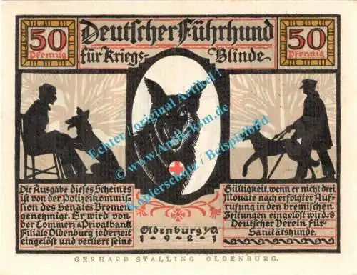 Oldenburg , Notgeld 50 Pfennig -matt- Nr.3 in kfr. M-G 1016.1.b , Niedersachsen 1921 Seriennotgeld