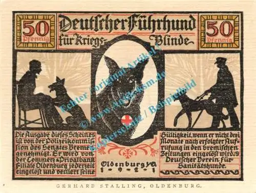 Oldenburg , Notgeld 50 Pfennig -matt- Nr.1 in kfr. M-G 1016.1.b , Niedersachsen 1921 Seriennotgeld