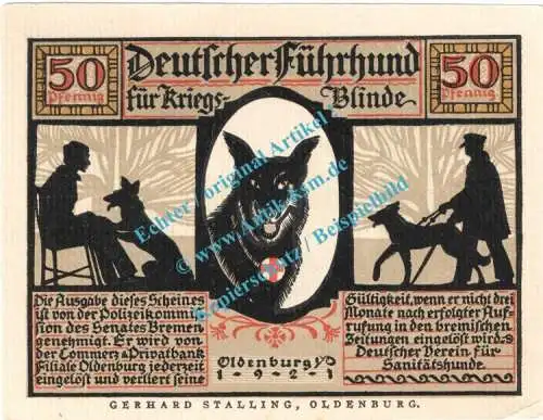 Oldenburg , Notgeld 50 Pfennig -glanz- Nr.4 in kfr. M-G 1016.1.a , Niedersachsen 1921 Seriennotgeld