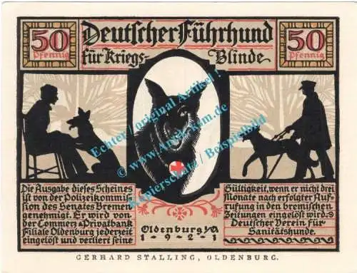 Oldenburg , Notgeld 50 Pfennig -glanz- Nr.3 in kfr. M-G 1016.1.a , Niedersachsen 1921 Seriennotgeld