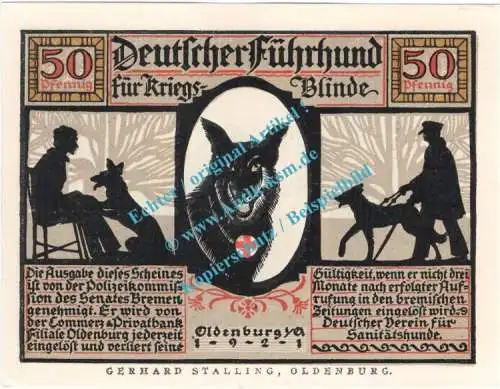 Oldenburg , Notgeld 50 Pfennig -glanz- Nr.5 in kfr. M-G 1016.1.a , Niedersachsen 1921 Seriennotgeld