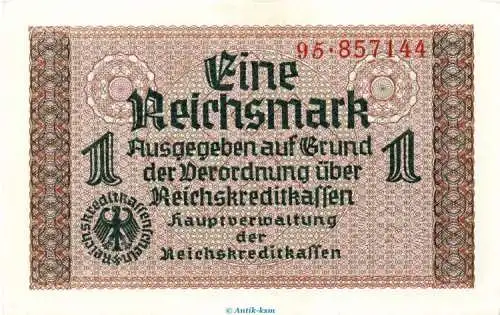 Reichsbanknote , 1 Mark Schein in kfr. ZWK-2.a, Ros.551, P.136 o.D. drittes Reich - Reichskreditkassen