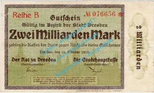Dresden , Notgeld 2 Milliarden Mark Schein in gbr. Bühn 1130.19 , Sachsen 1923 Inflation