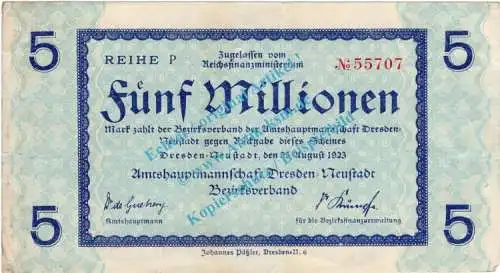 Dresden , Notgeld 5 Millionen Mark Schein in gbr. Keller 1121... von 1923 , Sachsen 1923 Inflation