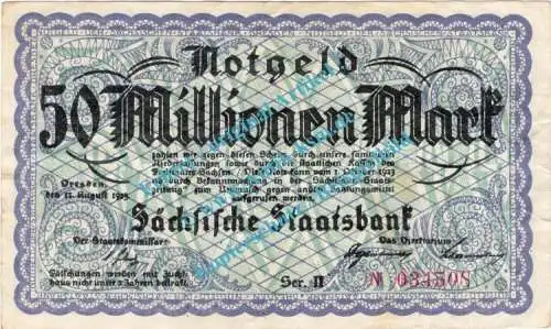 Dresden , Notgeld 50 Millionen Mark Schein in gbr. Keller 1109.b , Sachsen 1923 Inflation