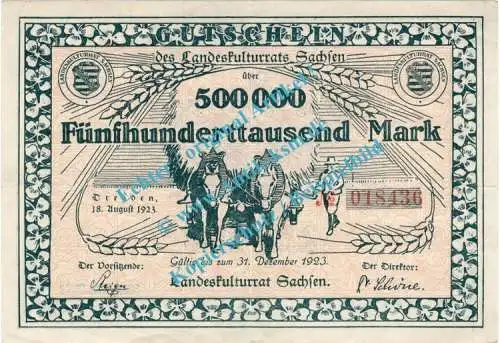 Dresden , Notgeld 500.000 Mark Schein in gbr. Bühn 1189.2 , Sachsen 1923 Inflation