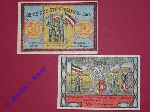 Notgeld Steinfeld , Schleswig Holstein , vollständiger Satz mit 2 Scheinen , Seriennotgeld , 1262.3 , von 1920