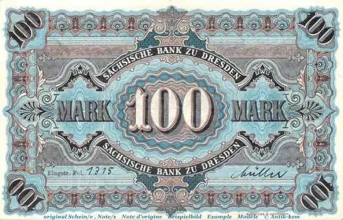 Länder Banknote , 100 Mark Schein in kfr , SAX-8.a, Ros.746, S.952.b , vom 02.01.1911 , Sachsen Länderbanknote