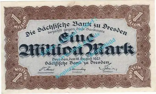 Banknote , 1 Million Mark Schein in gbr. SAX-19, Ros.757, S.962, Länderbank 1923 Sachsen