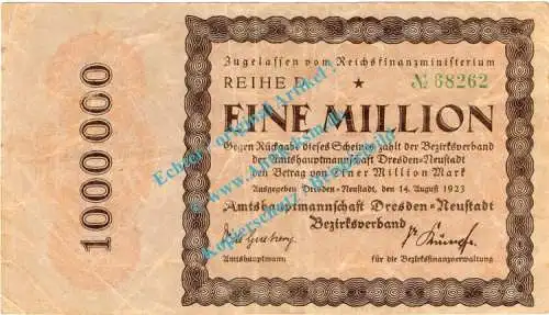 Dresden , Notgeld 1 Million Mark Schein in gbr. Keller 1121.b , Sachsen 1923 Inflation