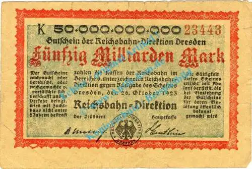 Dresden , Notgeld 50 Milliarden Mark Schein in gbr. Bühn 1197.8 , Sachsen 1923 Inflation