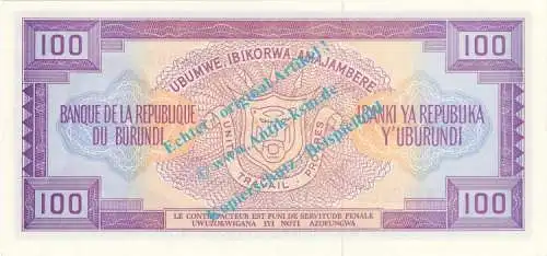 Banknote Burundi , 100 Francs Schein -Prince Rwagasore- von 1988 in unc - kfr