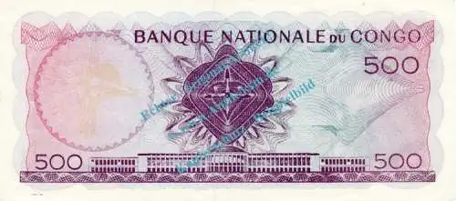 Banknote Kongo - Congo , 500 Francs Schein -Maske Li.- von 1961 in unc - kfr