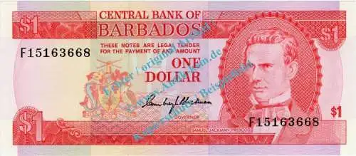 Banknote Barbados , 1 Dollar Schein -S.J.Prescod- ND 1973 in unc - kfr