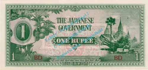 Banknote Burma , 1 Rupie Schein -Japanese Government- ND 1942 in unc - kfr