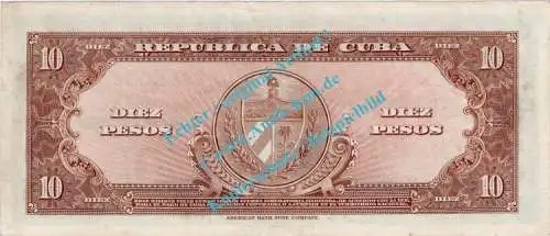 Banknote Kuba - Cuba , 10 Pesos Schein -C.de Cespedes- von 1960 in a-unc - f-kfr