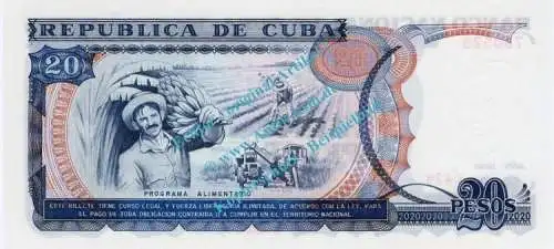 Banknote Kuba - Cuba , 20 Pesos Schein -C.Cienfuegos- von 1991 in unc - kfr