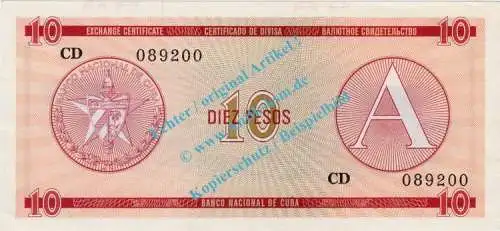 Banknote Kuba - Cuba , 10 Pesos Schein -Exchange Certifiate- ND 1985 in unc - kfr