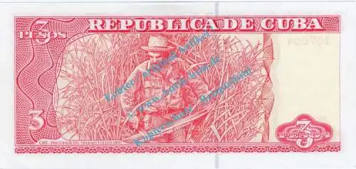 Banknote Kuba - Cuba , 3 Pesos Schein -Che Guevara- von 2004 in unc - kfr