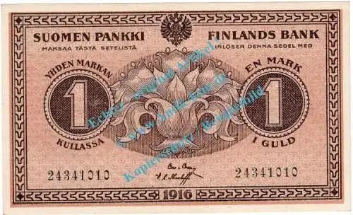 Banknote Finnland - Suomen , 1 Mark Schein in kfr. von 1916 , Finnlands Bank