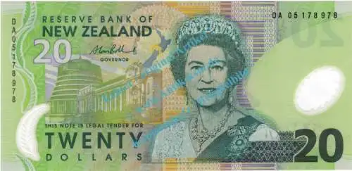 Banknote Neuseeland - New Zealand , 20 Dollar Schein in aunc - kfr , A.Bollard