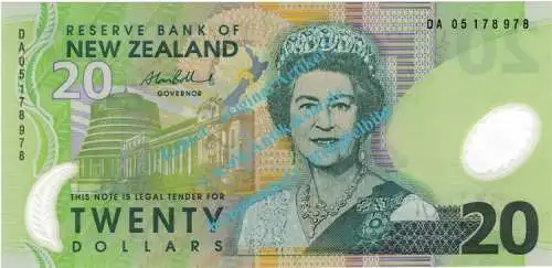 Banknote Neuseeland - New Zealand , 20 Dollar Schein in unc - kfr , A.Bollard