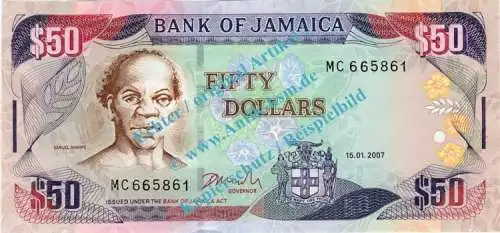 Banknote Jamaika - Jamaica , 50 Dollar Schein -S.Sharpe- von 2007 in unc - kfr