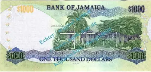 Banknote Jamaika - Jamaica , 1.000 Dollar Schein -Manley- von 2008 in unc - kfr