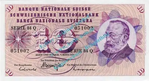 Banknote Schweiz - Suisse , 10 Franken Schein -G.Keller- von 1973 in unc - kfr