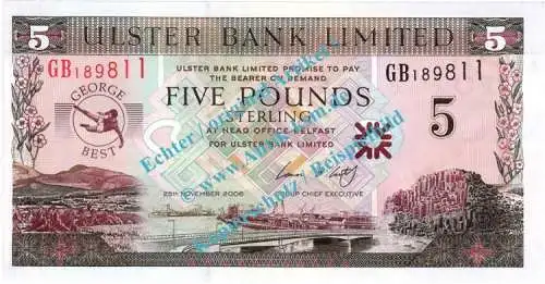 Banknote Irland - Ireland , 5 Pound Schein -George Best- von 2006 in unc - kfr