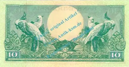 Banknote Indonesien - Indonesia , 10 Rupiah Schein -Blumenkranz- von 1959 in unc - kfr