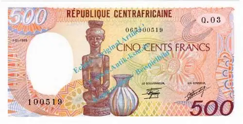 Banknote Zentralafrikanische Republik , 500 Francs Schein von 1989 in unc - kfr