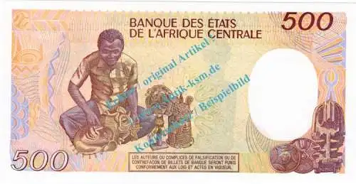 Banknote Zentralafrikanische Republik , 500 Francs Schein von 1989 in unc - kfr