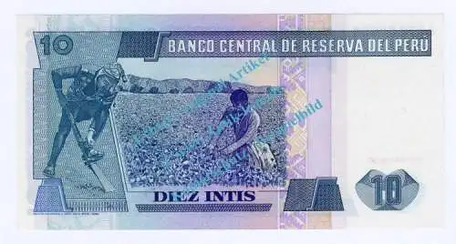 Banknote Peru , 10 Intis Schein -Ricardo Palma- von 1987 in unc - kfr