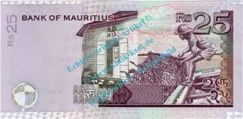 Banknote Mauritius , 25 Rupien Schein -Sir M.J. Ah-chuen- ND 1998 in unc - kfr