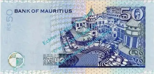 Banknote Mauritius , 50 Rupien Schein -J.M. Paturau- ND 1998 in unc - kfr