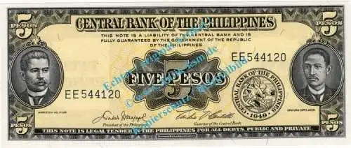 Banknote Philippinen - Philippines , 5 Pesos Schein ND 1949 in unc - kfr