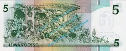 Banknote Philippinen - Philippinas , 5 Piso Schein von 1987 in unc - kfr