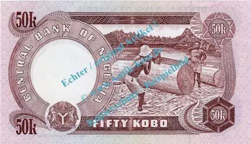 Banknote Nigeria , 50 Kobo Schein -Bankgebäude- ND 1973-78 in unc - kfr