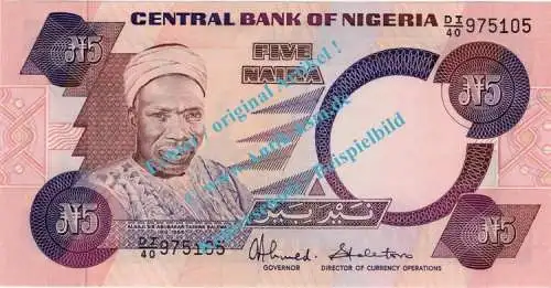 Banknote Nigeria , 5 Naira Schein -A.T.Balewa- ND 1984- in unc - kfr