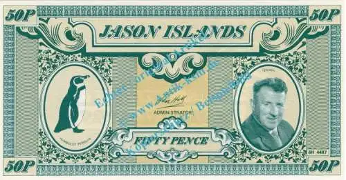 Banknote Jason Island - Falkland , 50 Pence Schein -Len Hill- ND 1979 in unc - kfr
