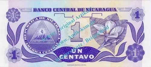 Banknote Nicaragua , 1 Centavo Schein -F.H.Cordoba- ND 1991 in unc - kfr