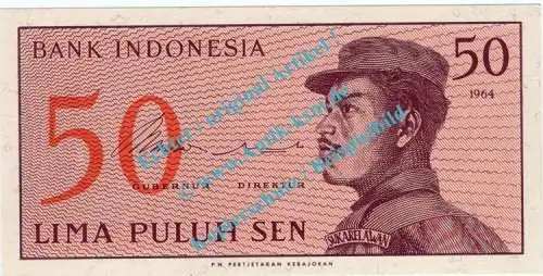 Banknote Indonesien - Indonesia , 50 Sen Schein von 1964 in unc - kfr