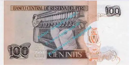 Banknote Peru , 100 Intis Schein -Ramon Castilla- von 1987 in unc - kfr